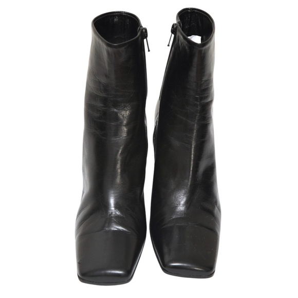 BALLIN Black Boots Leather Boot Zipper Square Toe Heels Sz 39 - Picture 5 of 14